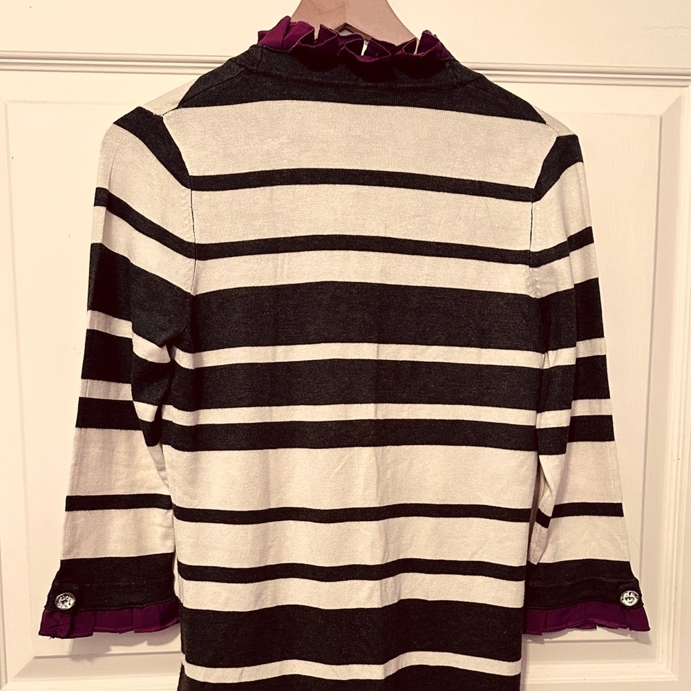 Vintage | Sweater | Striped Cardigan with Ruffle | Academic | Artsy | - Picture 3 of 10